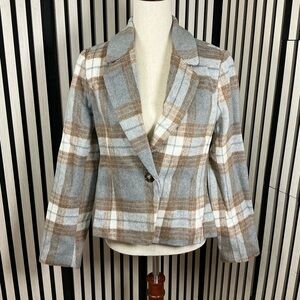 BAGATELLE Plaid Women's Jacket in Gray and Brown, Sz Sm